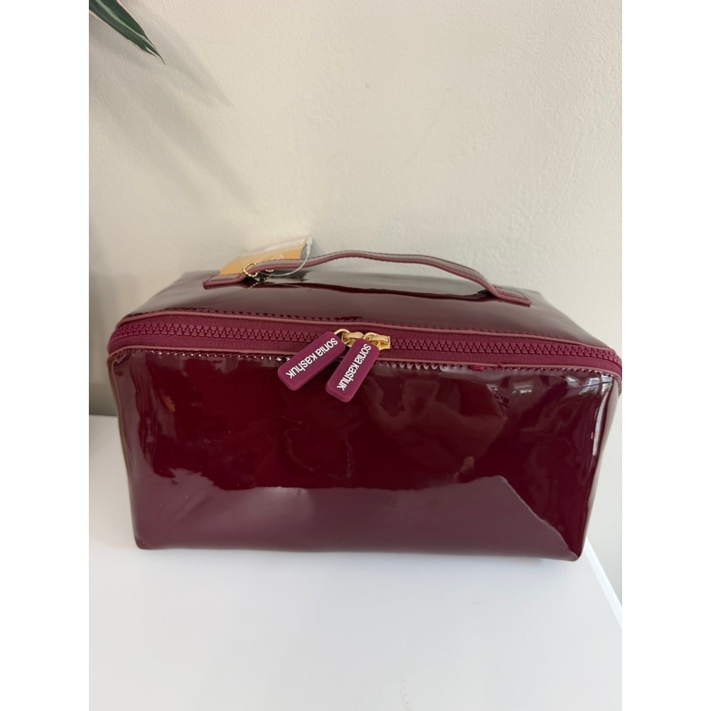 Sonia Kashuk Makeup Bag Women OS Burgundy Patent Glossy Travel Case NWT
